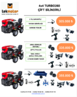 Tek motor 4×4 Mini traktör Turbo260